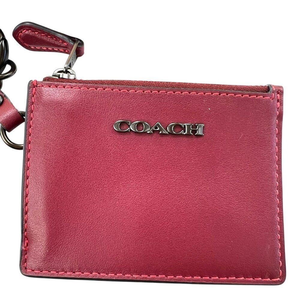 Coach Rare NWOT Dual Card Case Red Metallic Leather Card Case & Key Ring - Picture 7 of 12